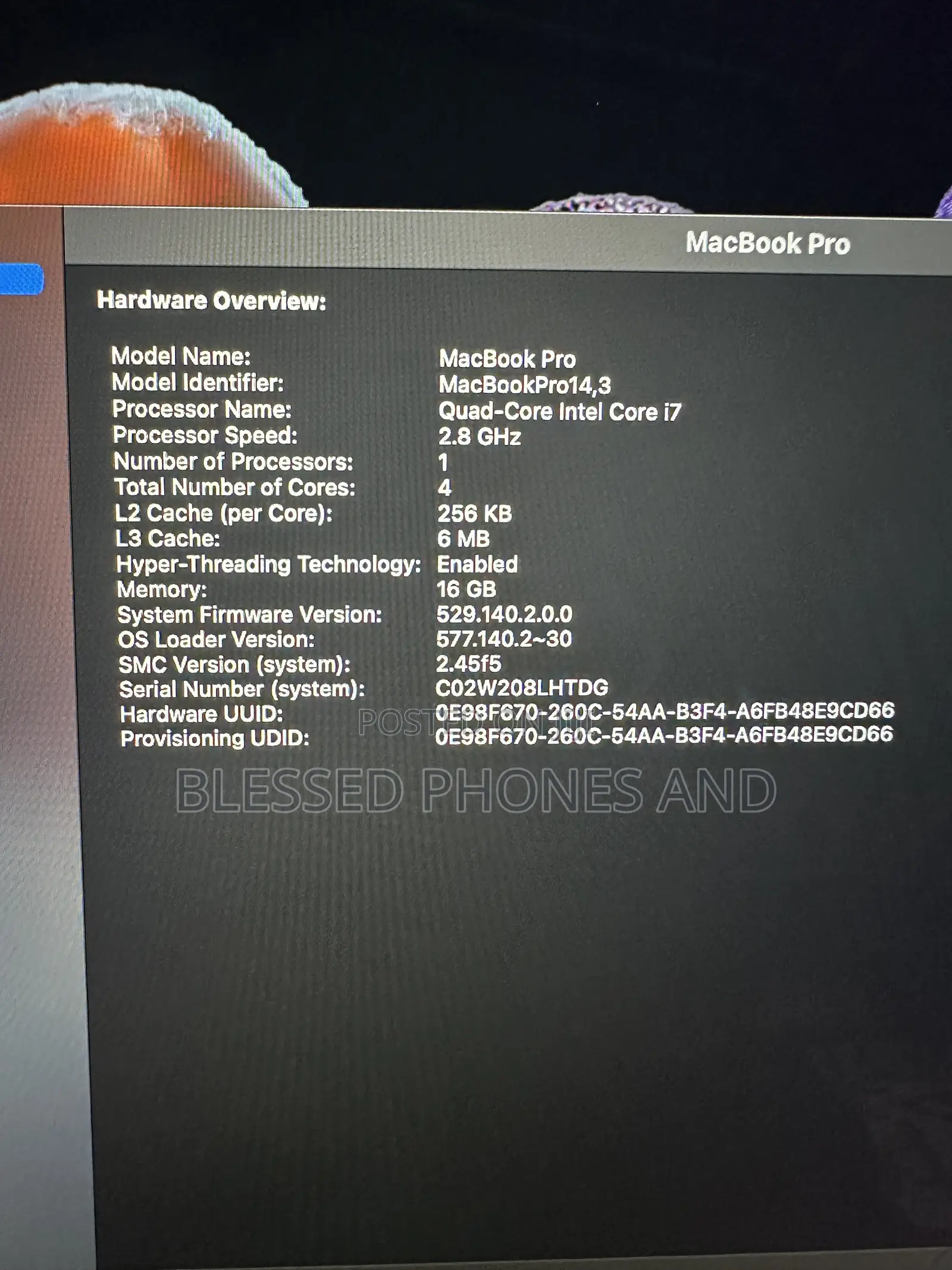 Laptop Apple MacBook Pro 2017 16GB Intel Core i7 SSD 512GB