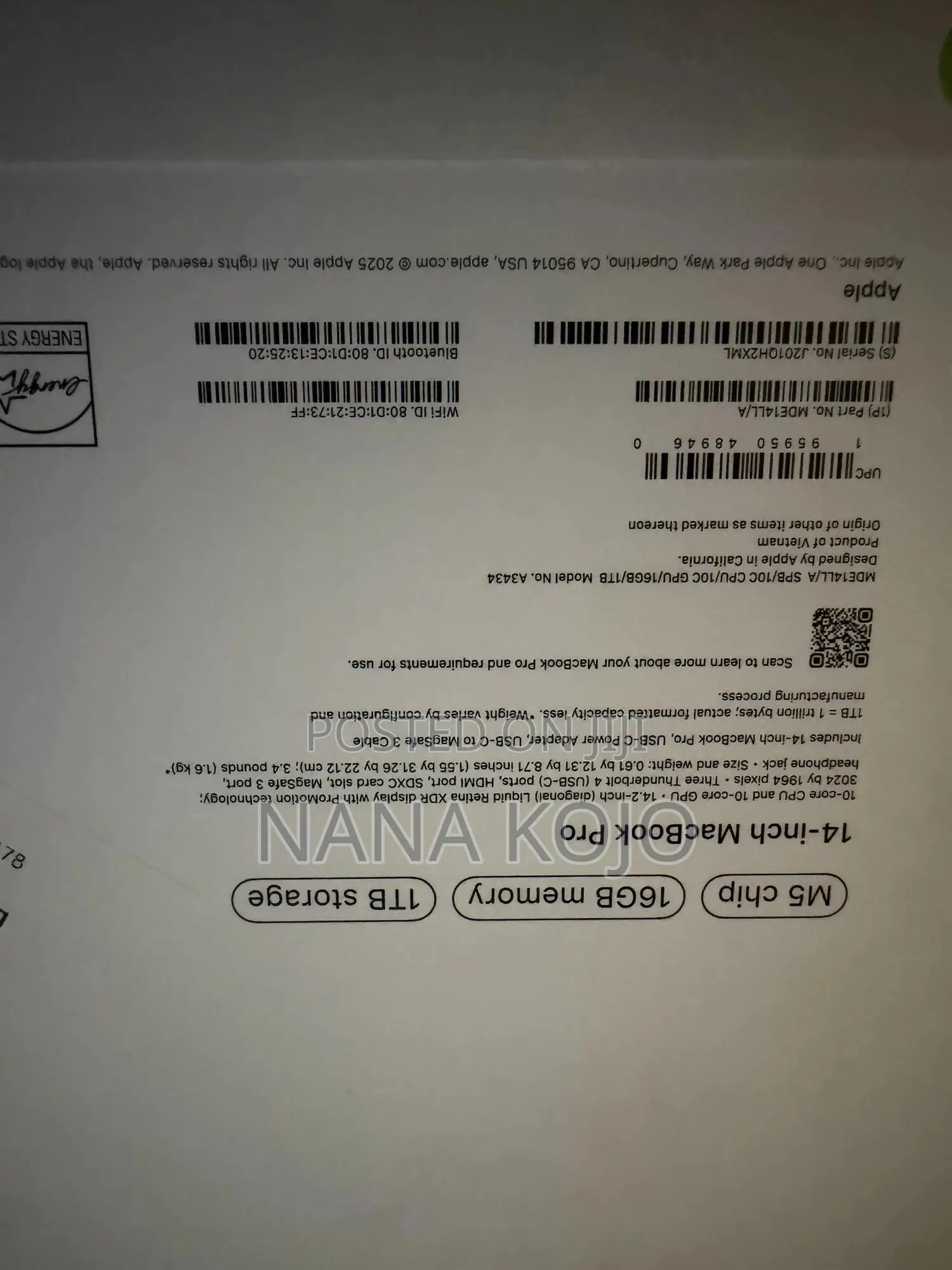 New Laptop Apple MacBook Pro 16GB Apple M5 SSD 1T