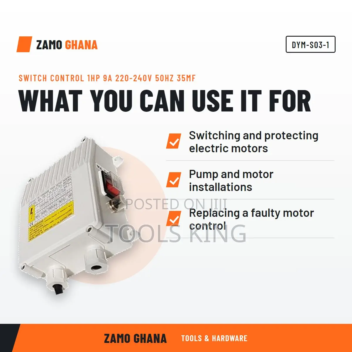 Switch Control 1Hp 9A 220-240v 50Hz 35Mf - DYM-S03-1