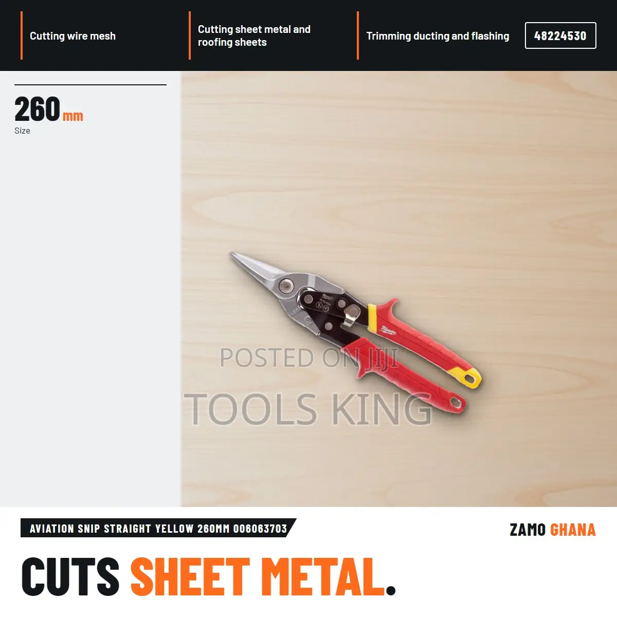 Aviation Snip Straight Yellow 260Mm - 
