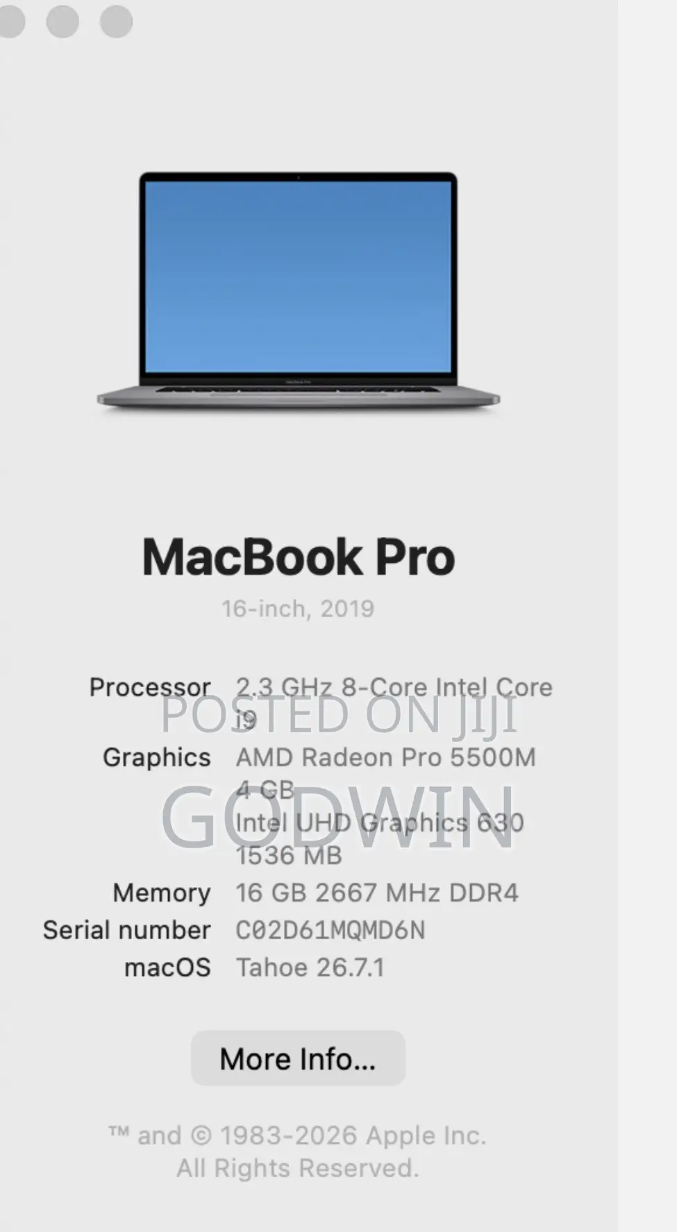 Laptop Apple MacBook Pro 2019 16GB Intel Core i9 SSD 1T