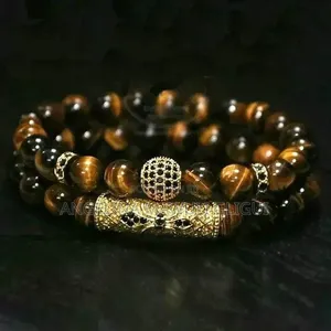 Golden Tiger’s Eye and White & Gray Howlite Crown Luxury Bracelet Sets