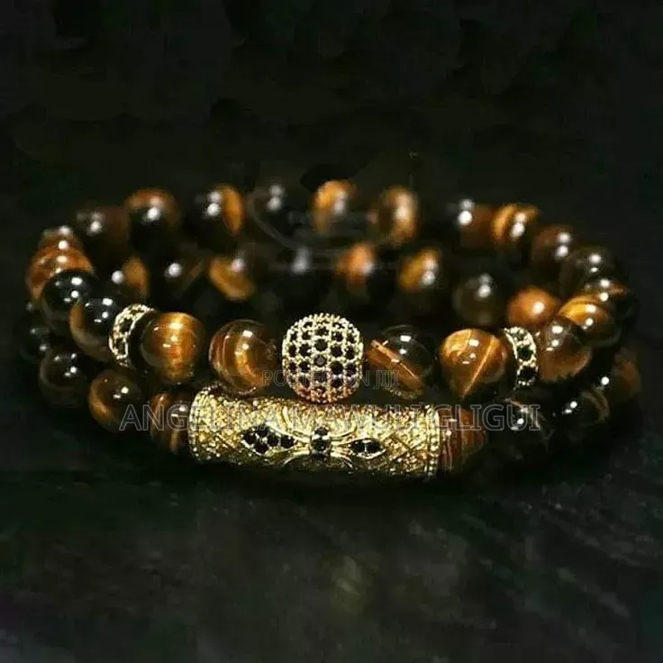 Golden Tiger’s Eye and White & Gray Howlite Crown Luxury Bracelet Sets