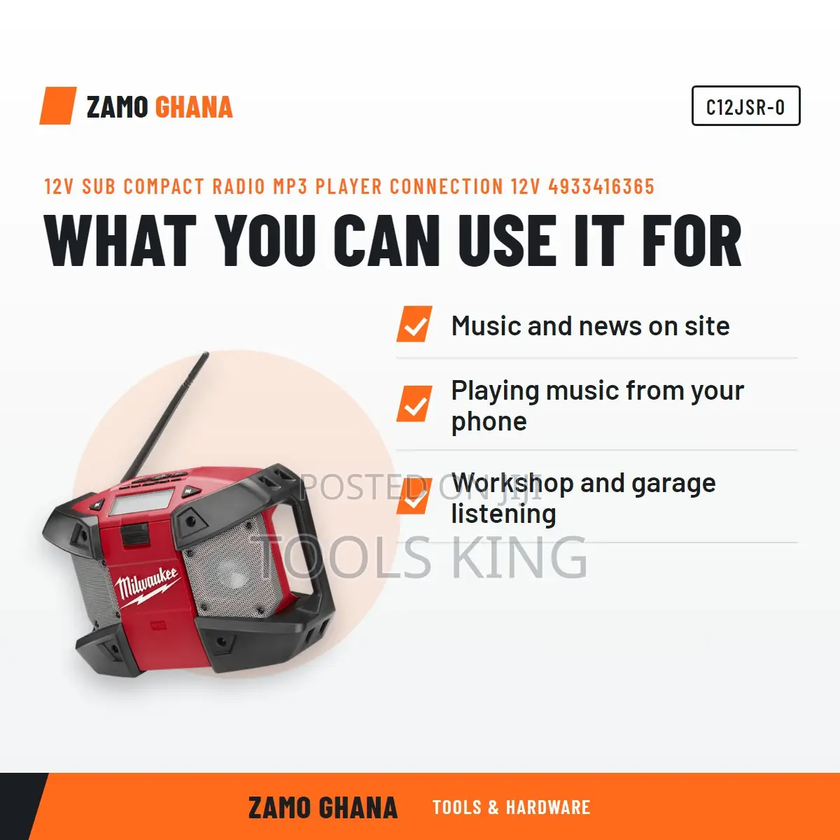 12V Sub Compact Radio Mp3 Player Connection 12V - C12jsr-0