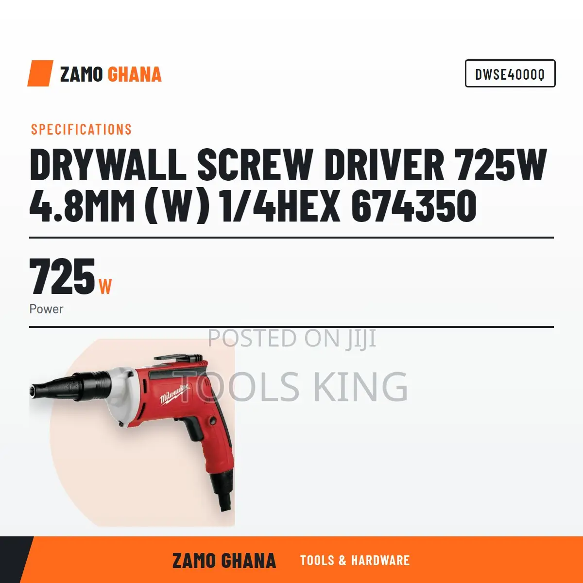 Drywall Screw Driver 725W 4.8Mm (W) 1/4Hex 674350 - DWSE4000Q