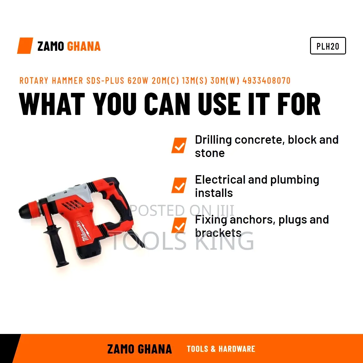 Rotary Hammer SDS-Plus 620w 20m(c) 13m(s) 30m(w) - Plh20