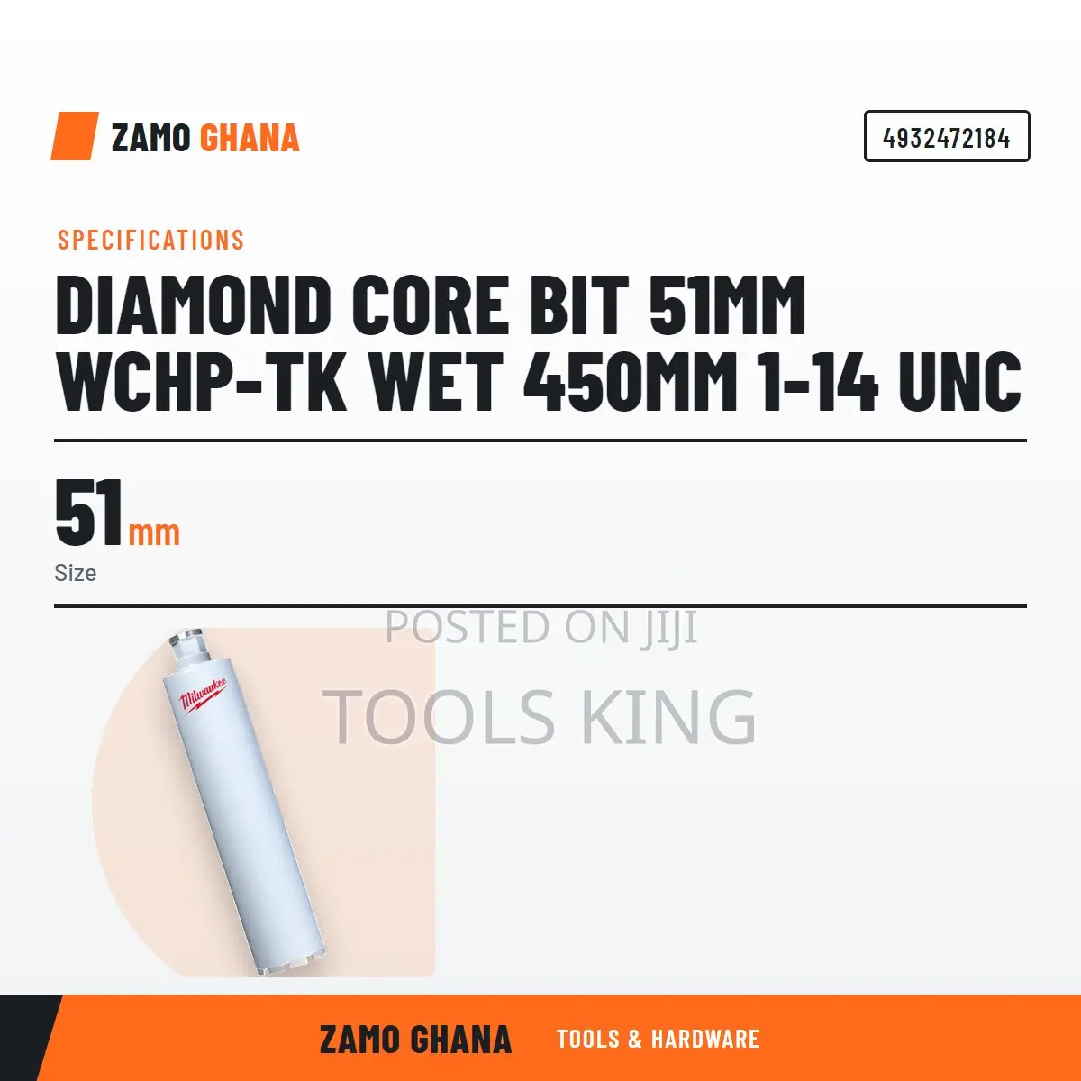 Diamond Core Bit 51Mm WCHP-Tk Wet 450Mm 1-14 Unc - 