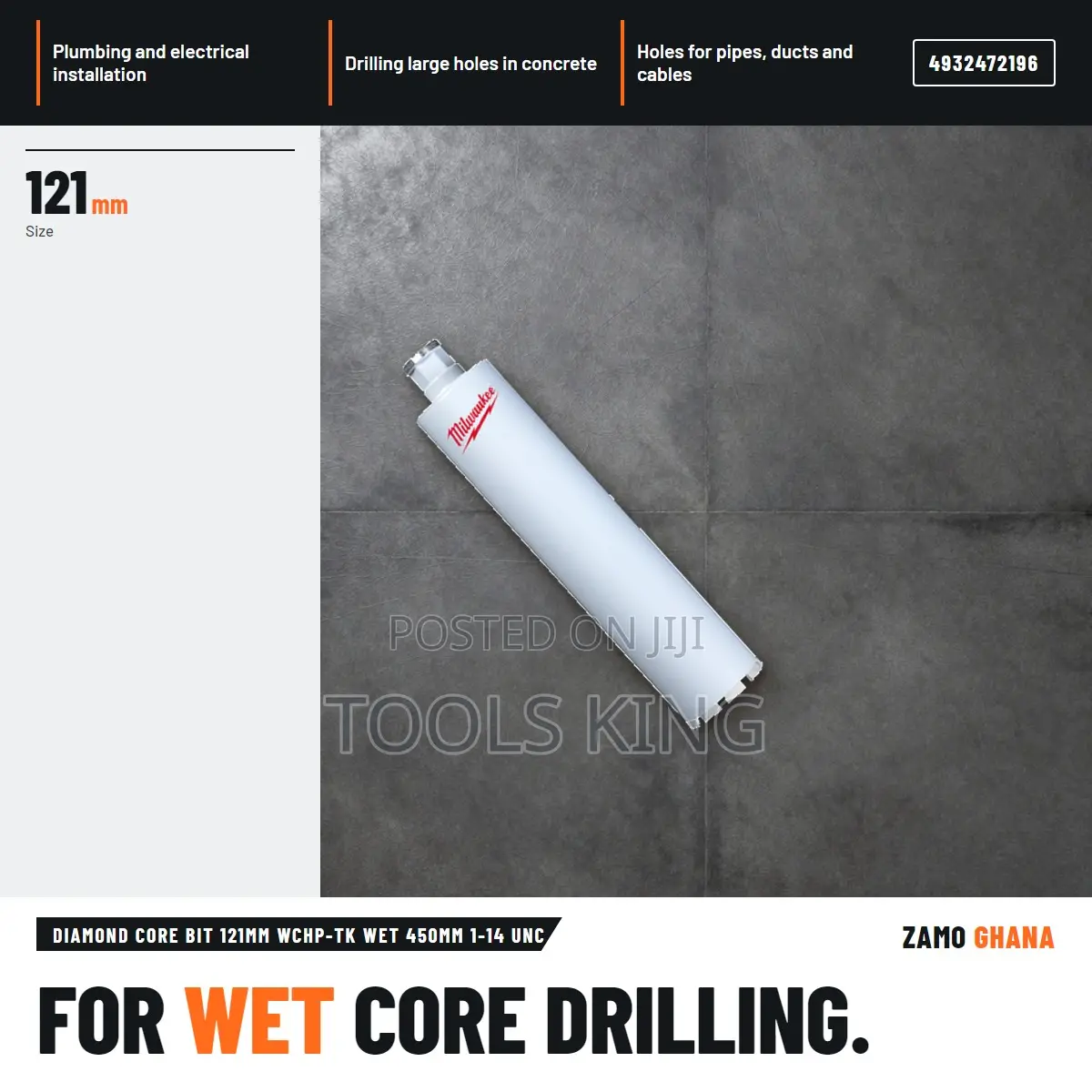 Diamond Core Bit 121Mm WCHP-Tk Wet 450Mm 1-14 Unc - 
