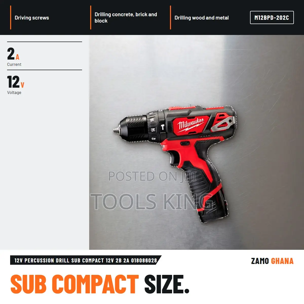 12V Percussion Drill Sub Compact 12V 2B 2A - M12bpd-202c