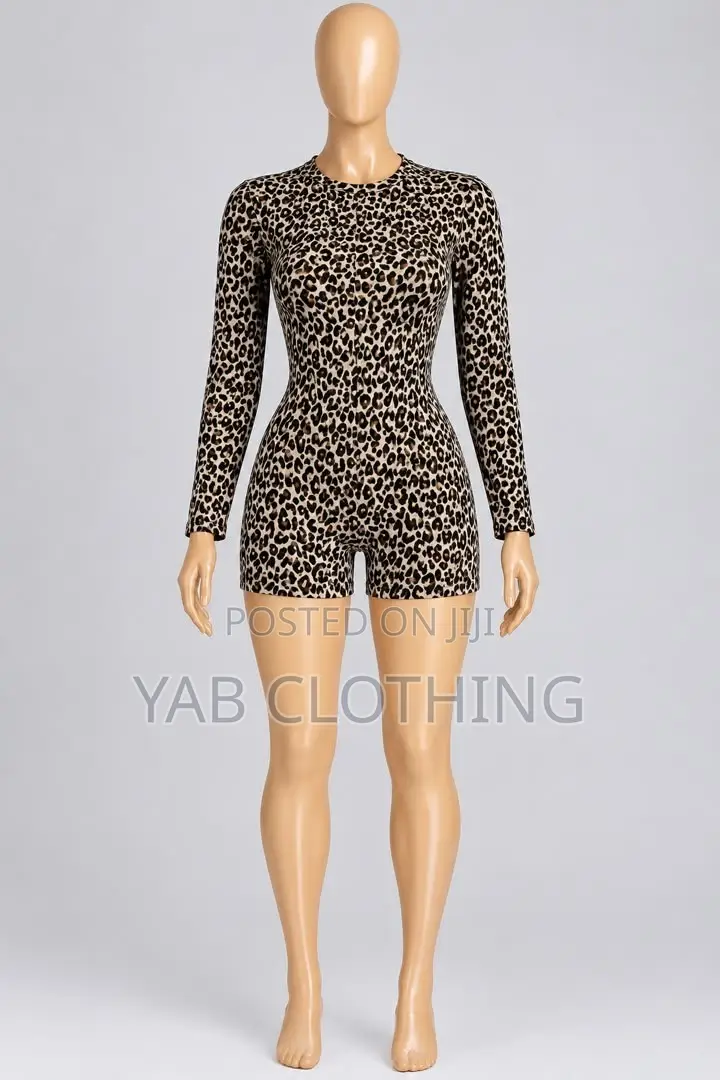 Ladies’ Leopard Print Long-Sleeve Romper