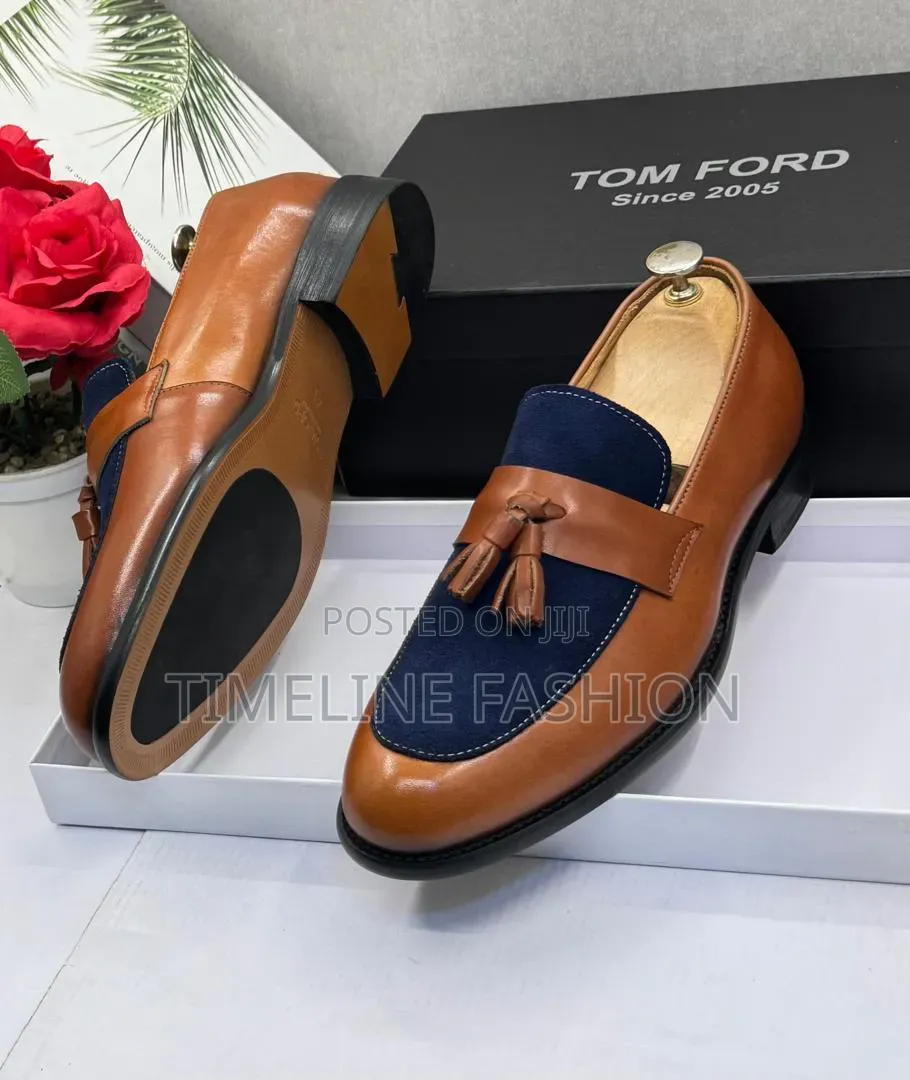 Tom Ford Navy Blue and Brown Ring My Bell Shoes