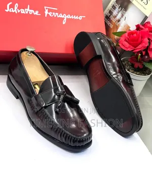 Burgundy Salvatore Ferragamo Ring My Bell Men's Leather Shoes 39-46