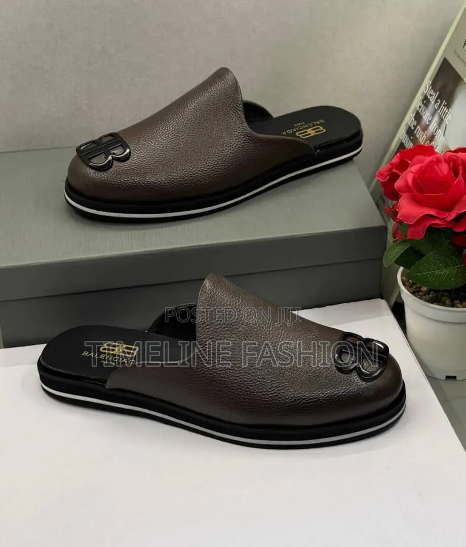 Balenciaga Coffee Brown Durable Leather Men's Half Shoes