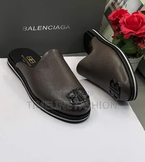 Balenciaga Coffee Brown Durable Leather Men's Half Shoes