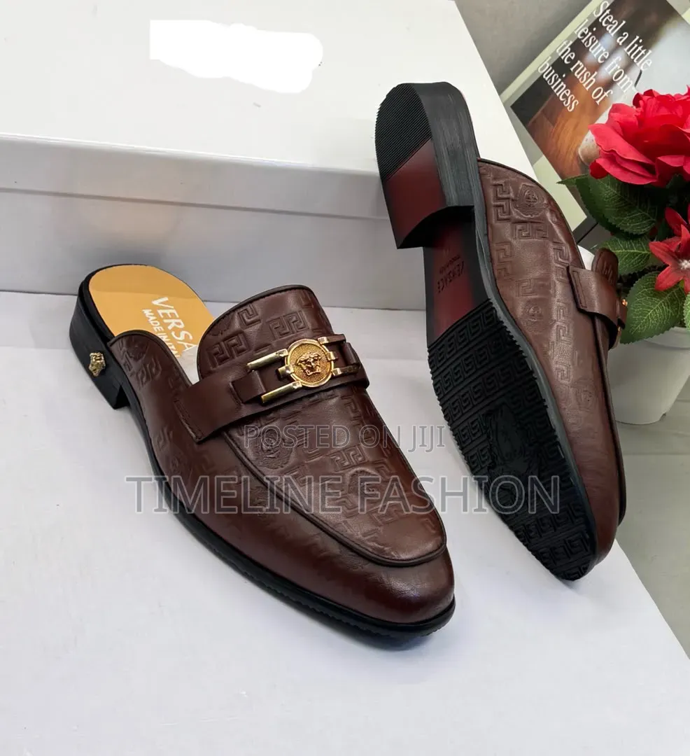 Versace Coffee Brown Men's Leather Half Shoes 39-46