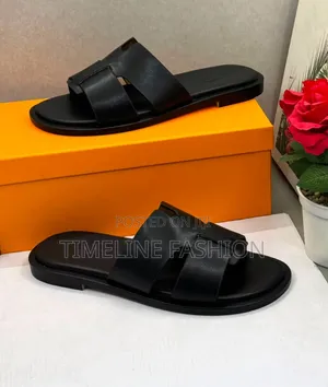 All Black Executive Men's Hermes Leather Slippers