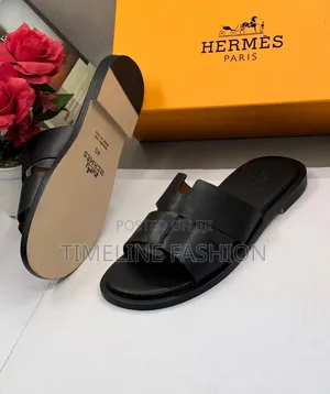 All Black Executive Men's Hermes Leather Slippers