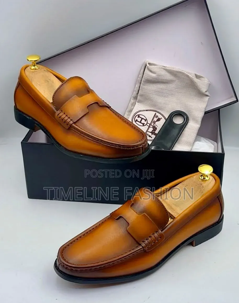 Hermes Brown Leather Men's Easy Fix Shoes 39-46