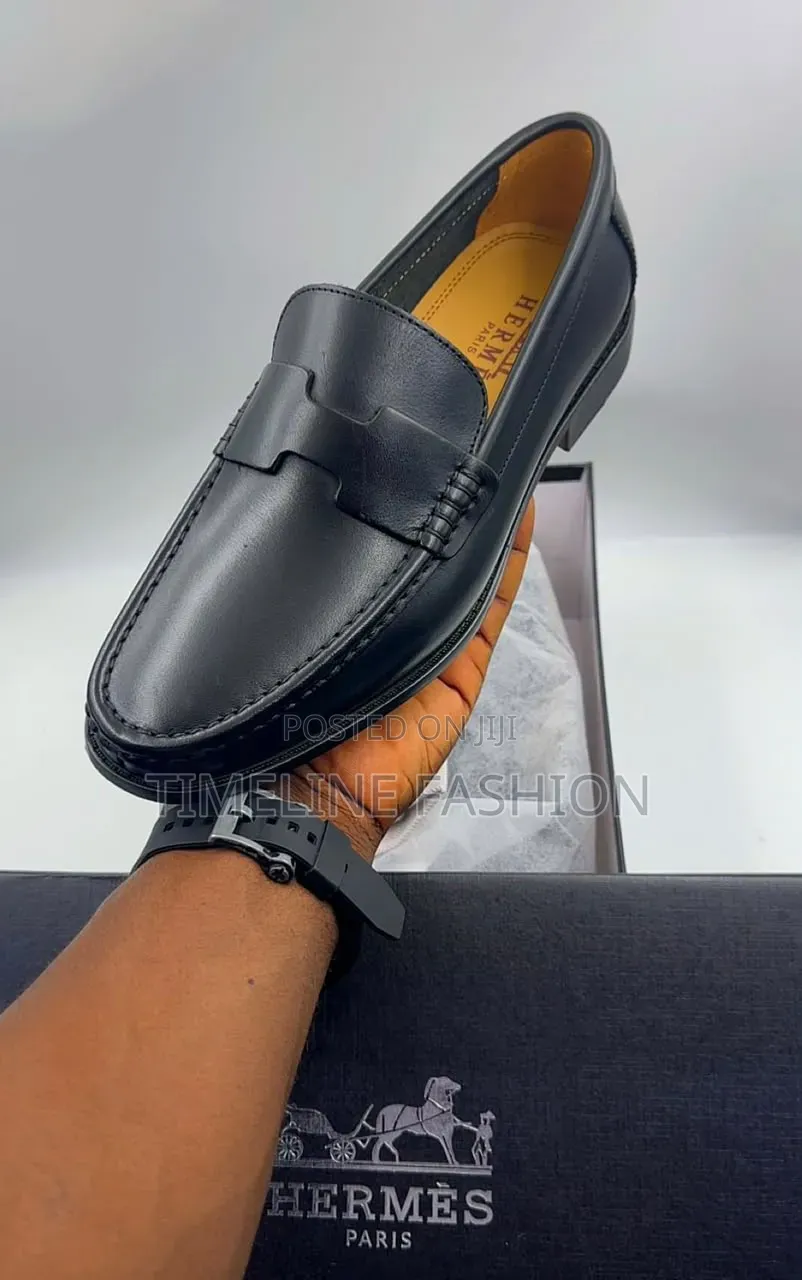 Executive Men's Black Leather Hermes Easy Fix Shoes 39-46