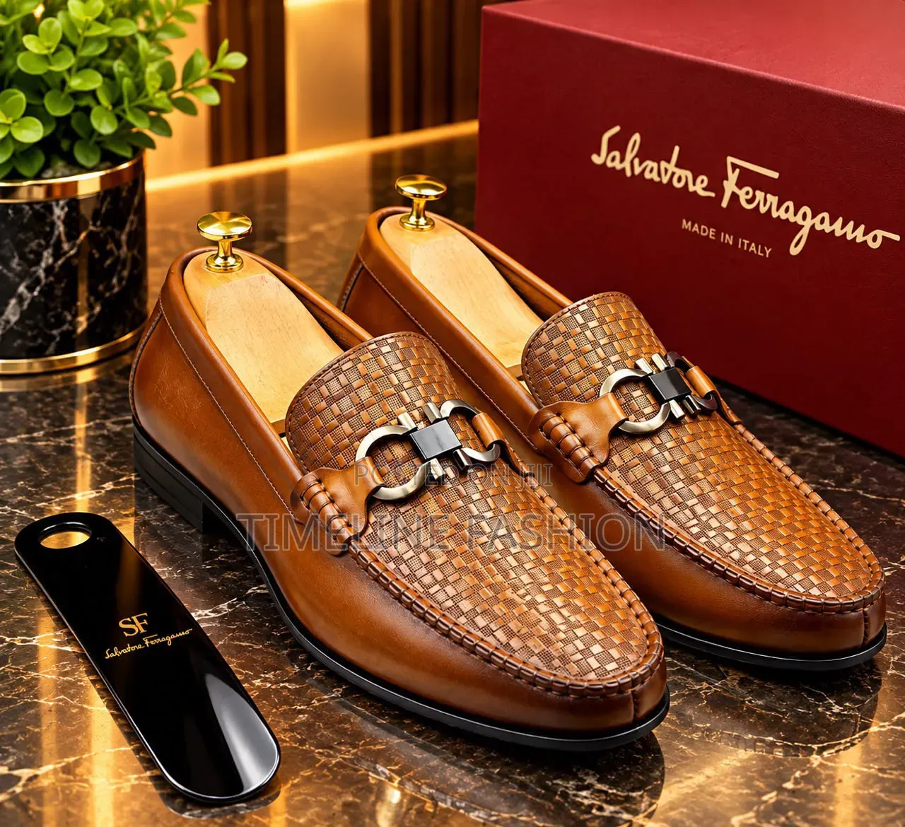 Salvatore Ferragamo Brown Leather Men's Easy Wear Shoes