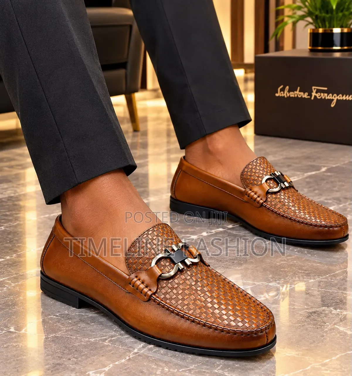 Salvatore Ferragamo Brown Leather Men's Easy Wear Shoes