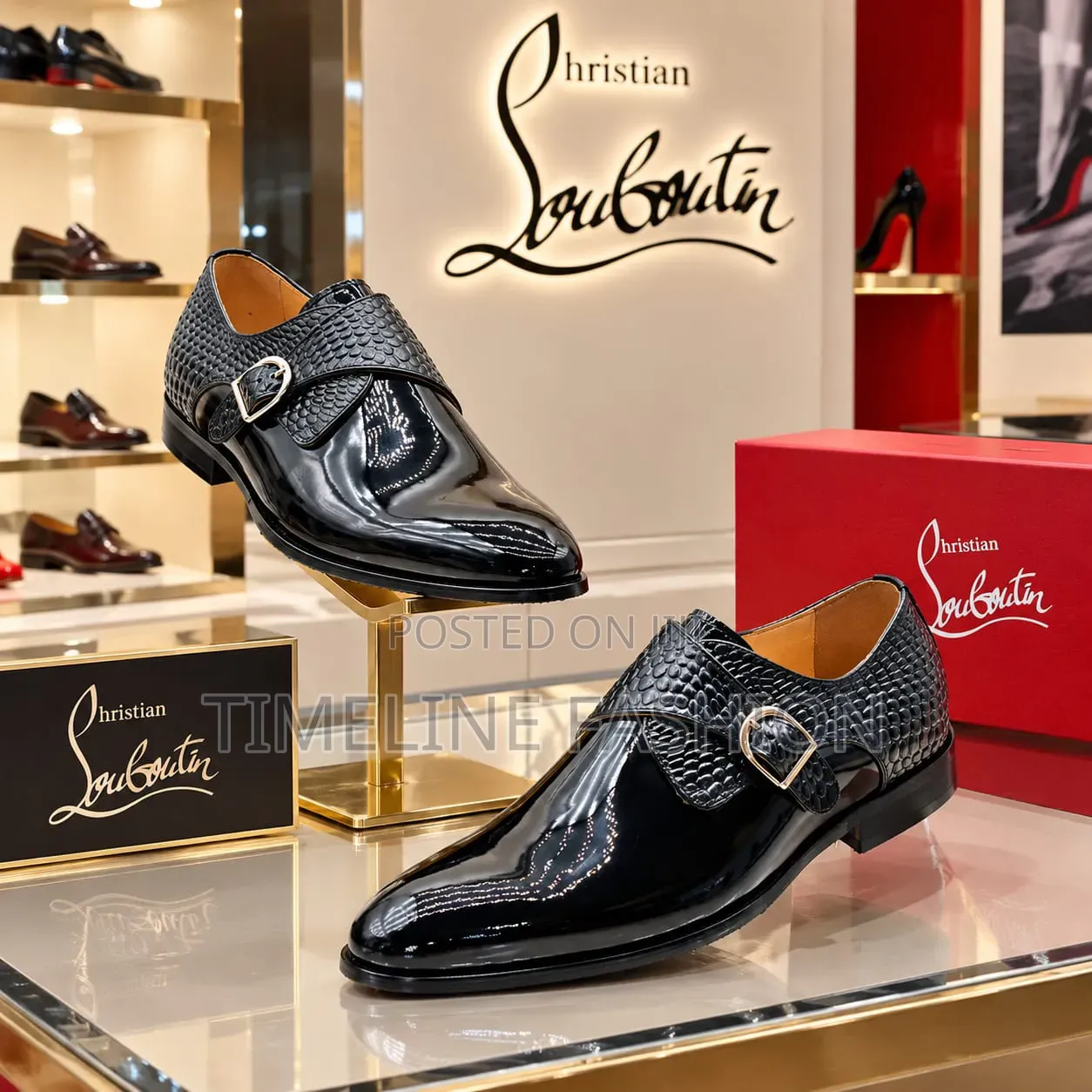 Christian Louboutin Executive Men's Durable Mirror Leather Shoes