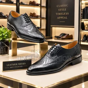 Genuine Leather Men's Lace Up Shoes 39-46 Black