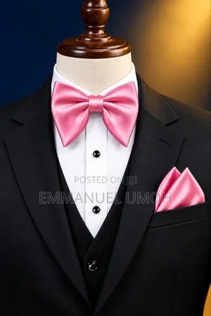 Classy Pink Bow Tie With Pocket Kerchief