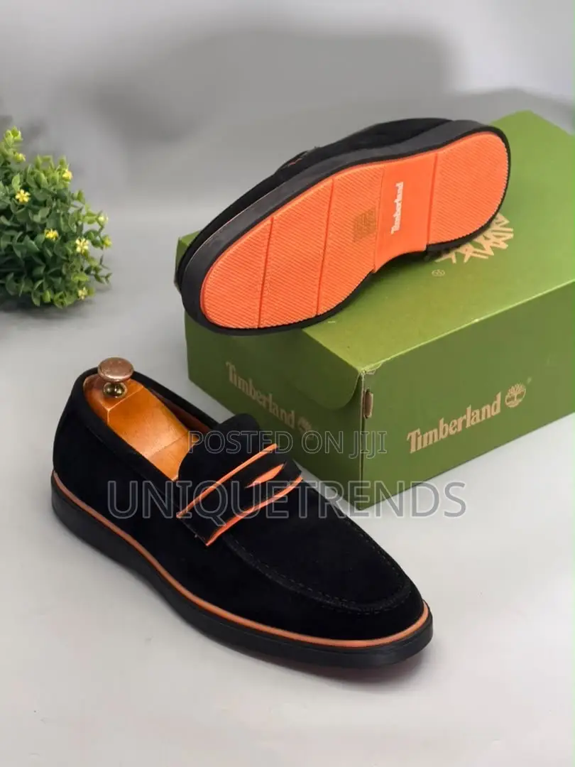 Classy TIMBERLAND Men's Loafers (Black/Orange) – Original Quality