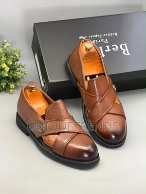 Exclusive BERLUTI Men's Leather Cross-Strap Sandals – Brand New