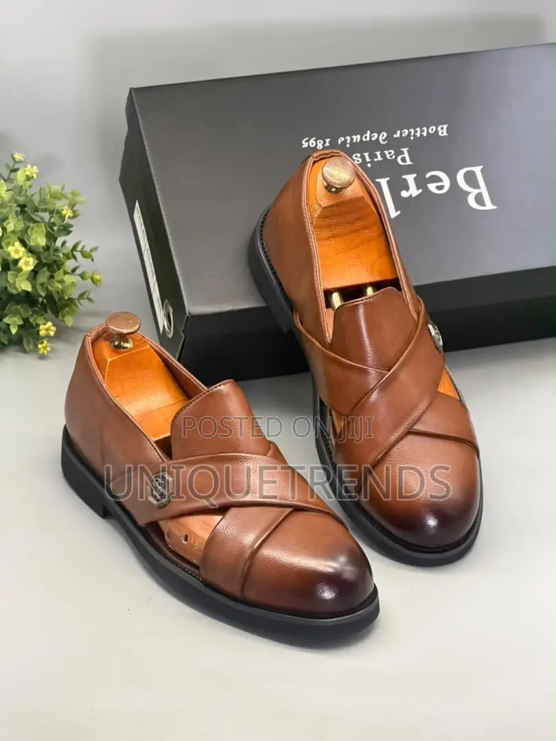 Exclusive BERLUTI Men's Leather Cross-Strap Sandals – Brand New