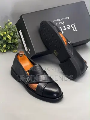 Luxury Executive Berluti Men's Cross-Leather Sandals- Black