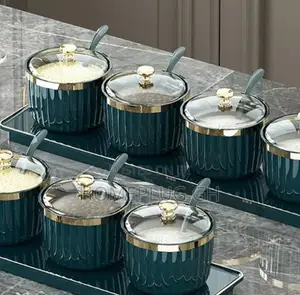 Teal Ceramic Condiment Jar Set