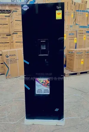 Roch 309l Black Glass Refrigerator With Water Dispenser
