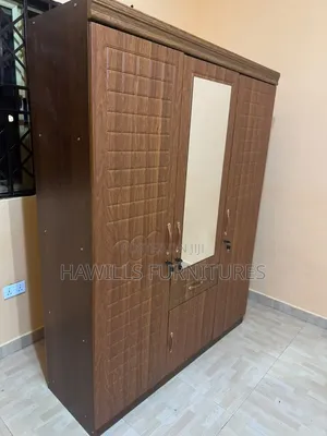 Wooden 3-Doors Wardrobe With Central Mirror and Drawer