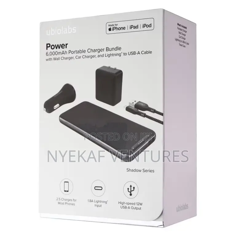 Ubiolabs Portable Charger Bundle With 6,000mAh Battery - Black