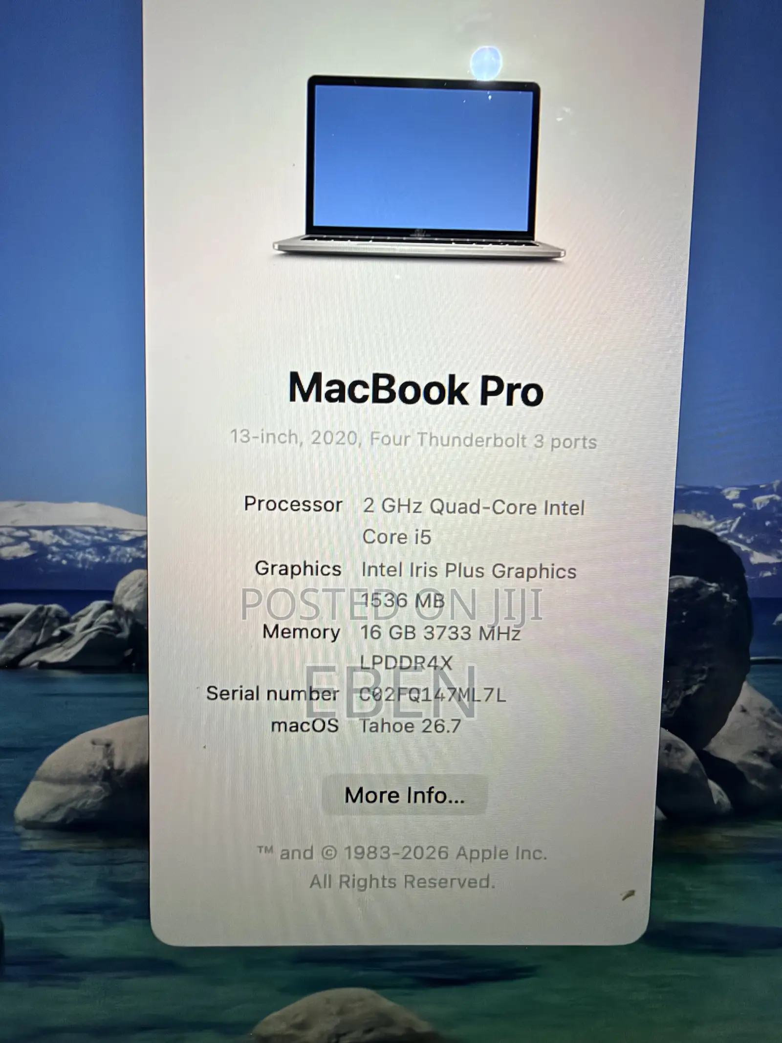 Laptop Apple MacBook Pro 2020 16GB Intel Core i5 SSD 512GB