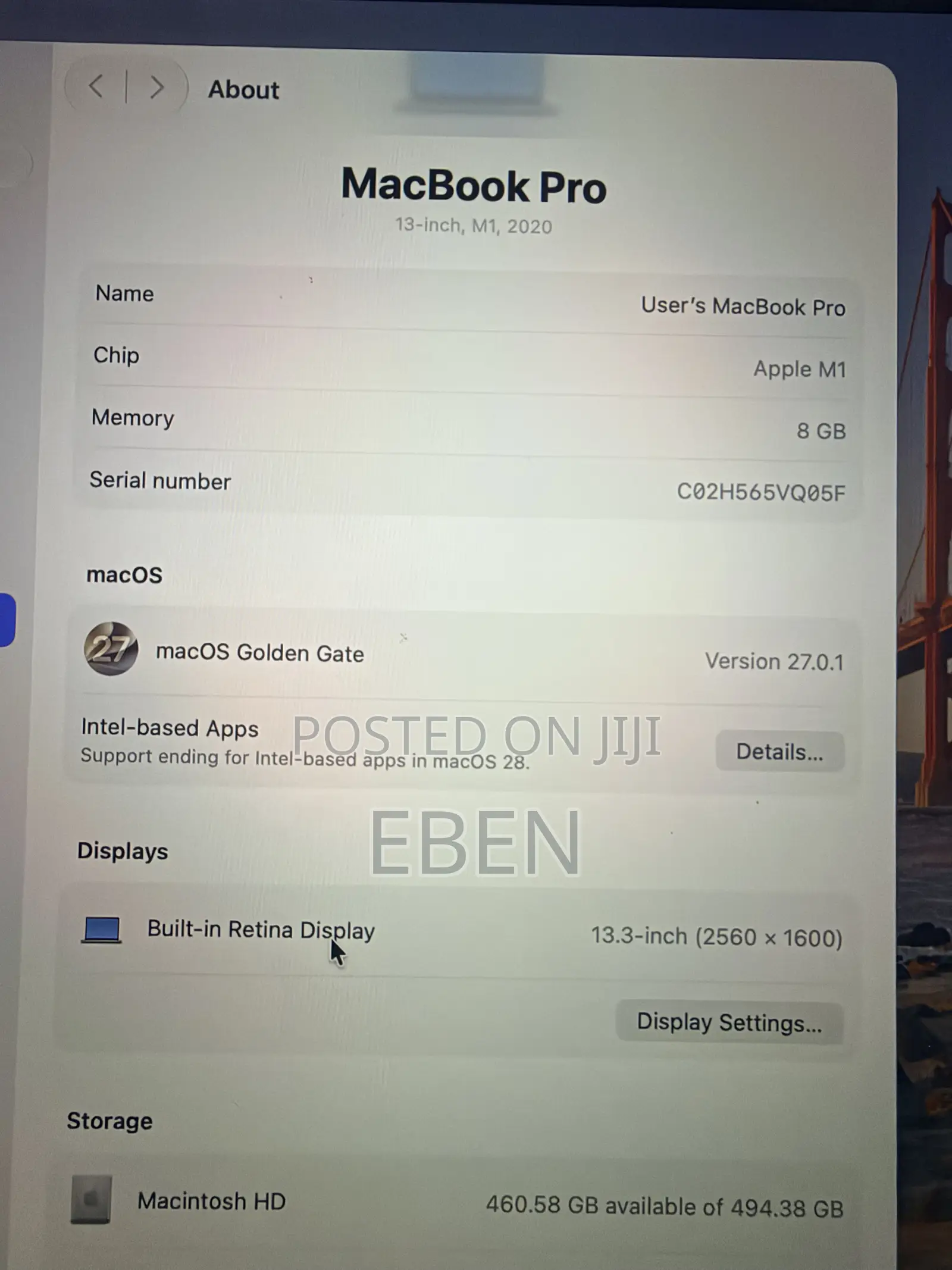 Laptop Apple MacBook Pro 2020 8GB Apple M1 SSD 512GB