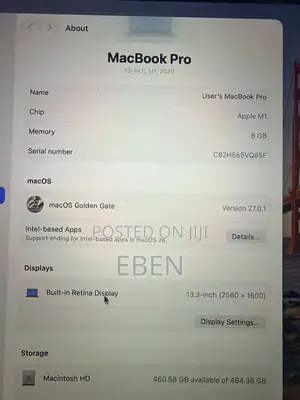 Laptop Apple MacBook Pro 2020 8GB Apple M1 SSD 512GB