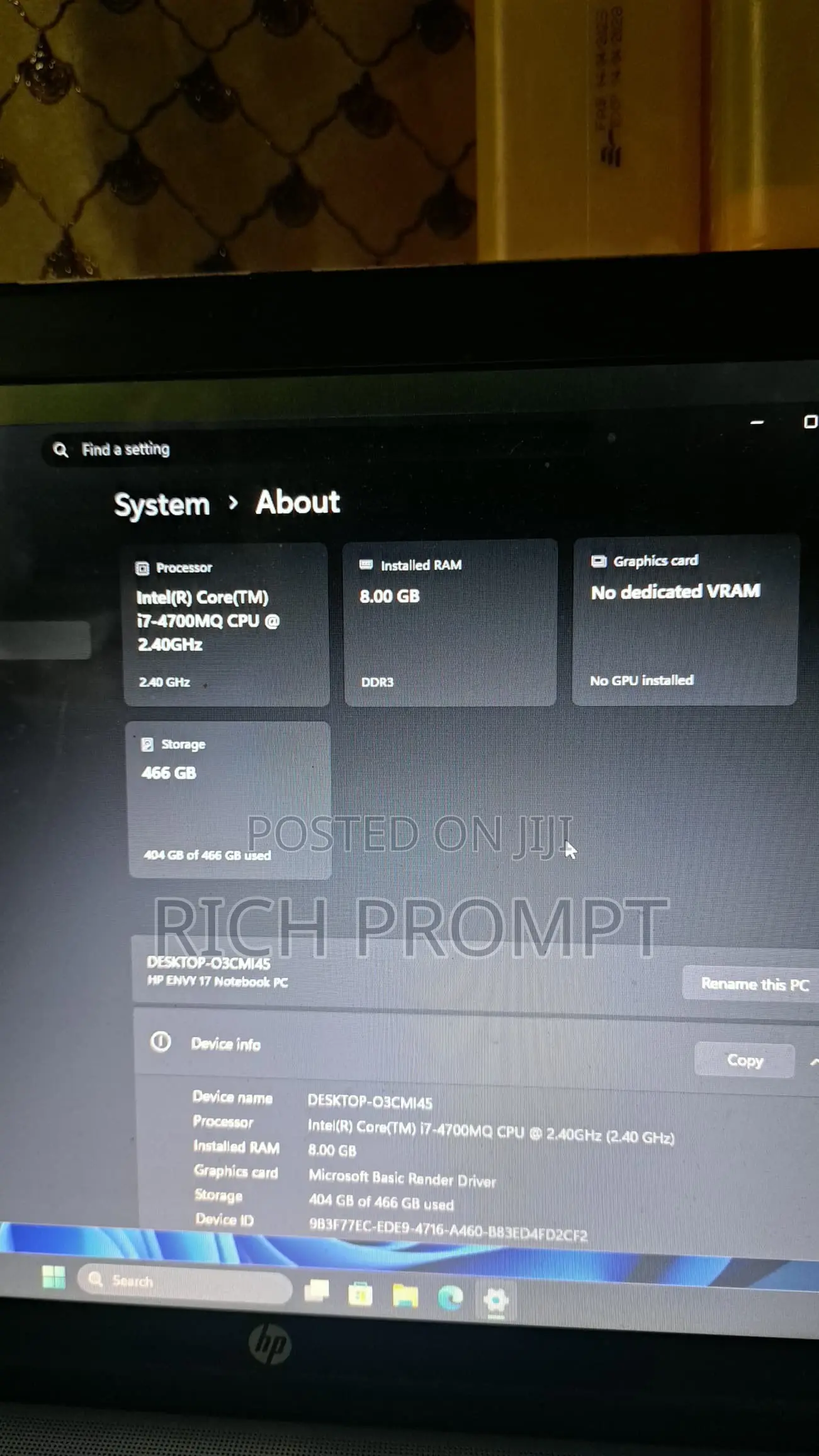 Laptop HP Envy 17 8GB Intel Core i7 HDD 500GB