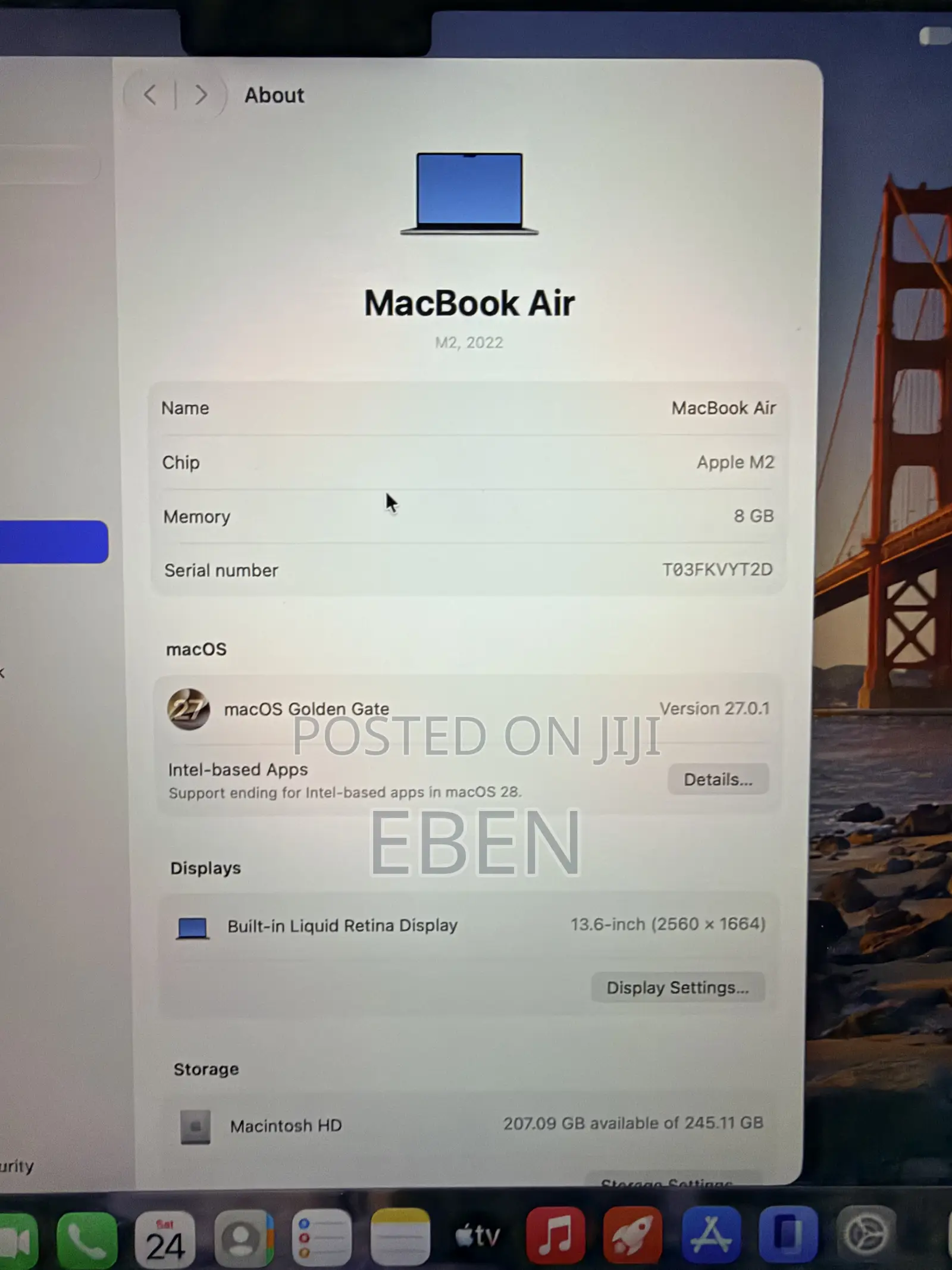 Laptop Apple MacBook Air 2022 M2 8GB Apple M2 SSD 256GB