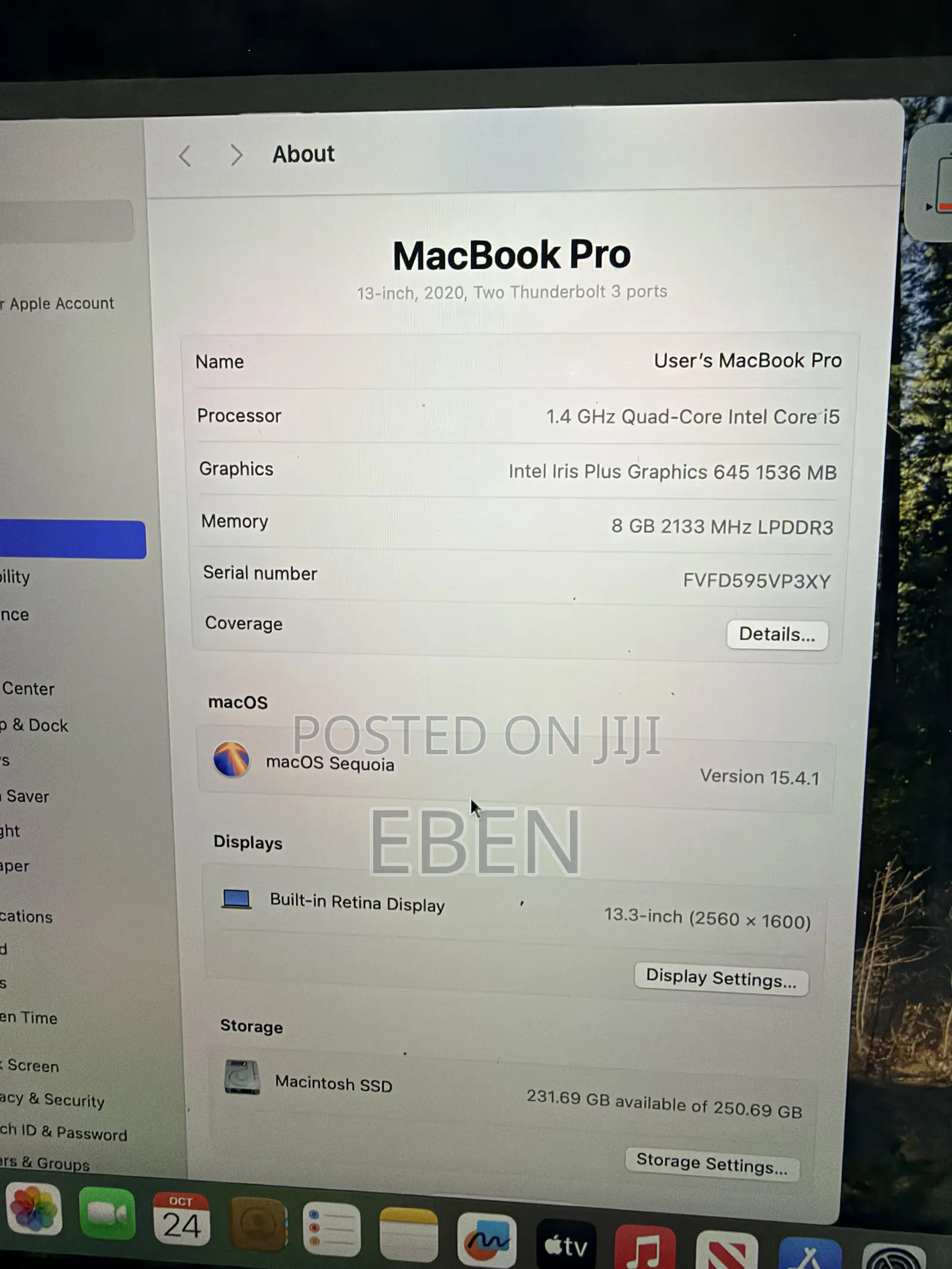Laptop Apple MacBook Pro 2020 8GB Intel Core i5 SSD 256GB