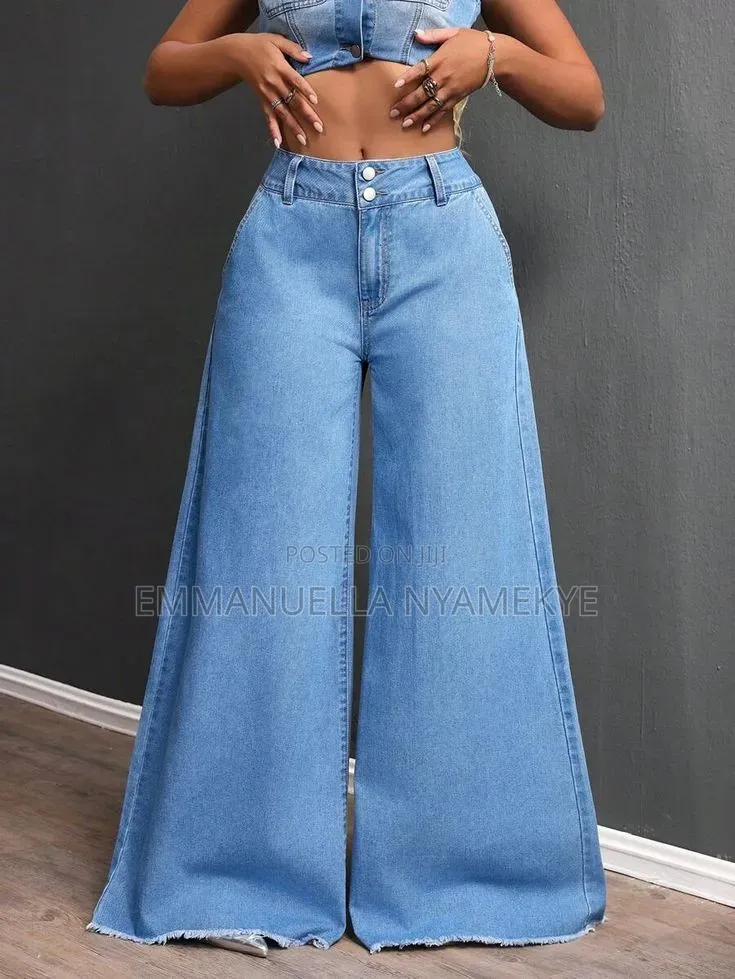 High-Waisted Wide Leg Denim Jeans