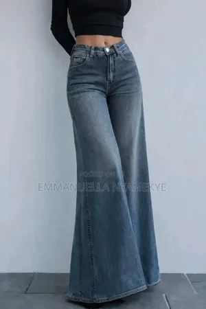 High-Waisted Wide Leg Denim Jeans