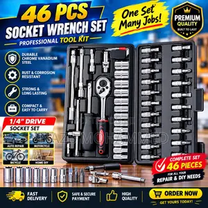 46-Piece Socket Wrench Set, Car / Motor Repair Tools Set