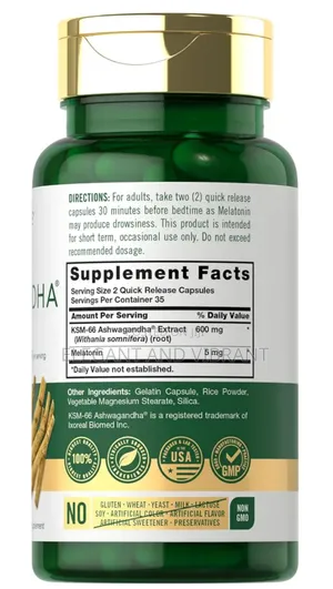 KSM-66 Ashwagandha Capsules 600mg | 70 Count | With Melatonin 5mg