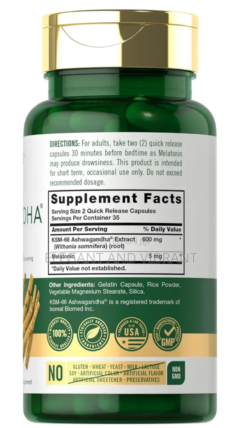 KSM-66 Ashwagandha Capsules 600mg | 70 Count | With Melatonin 5mg
