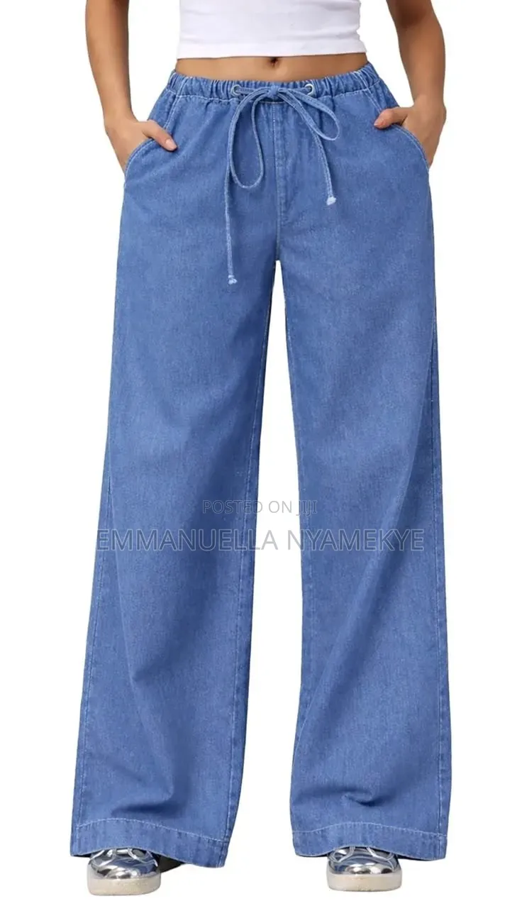 Wide-Leg Elastic-Waist Denim Jeans