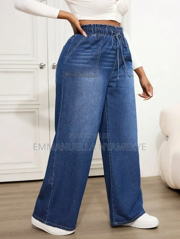 Wide-Leg Elastic-Waist Denim Jeans