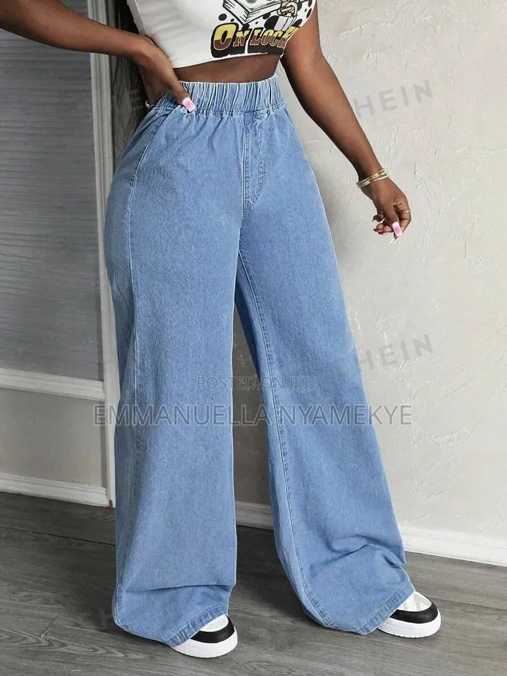 Wide-Leg Elastic-Waist Denim Jeans